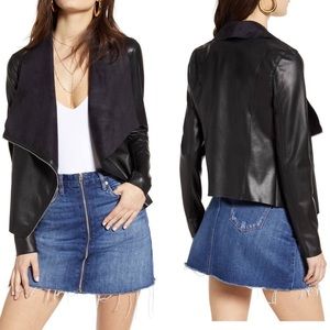 BLANKNYC Faux Leather Drape Front Jacket